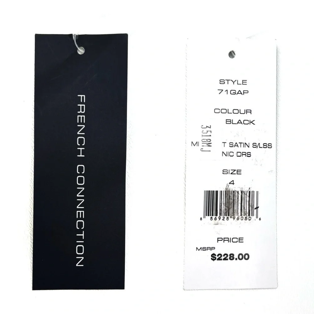 French Connection Black Midnight Satin Eyelet Tunic Dress Size 4 fcuk New NWT - Picture 7 of 11